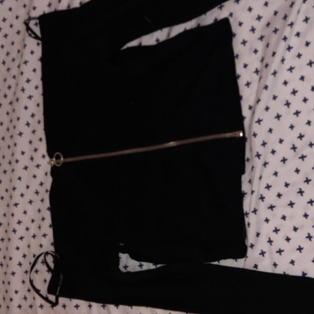 Strapless Black Long Sleeve Crop Top